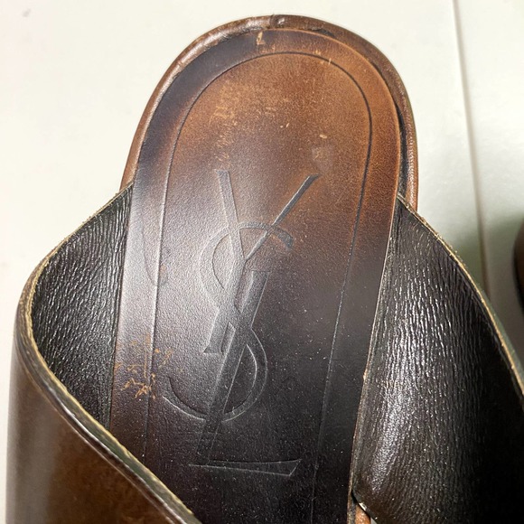Vintage YVES SAINT LAURENT Leather Wedge Cross Strap PlatformSlides 36 sz6/6 1/2 - Picture 4 of 10